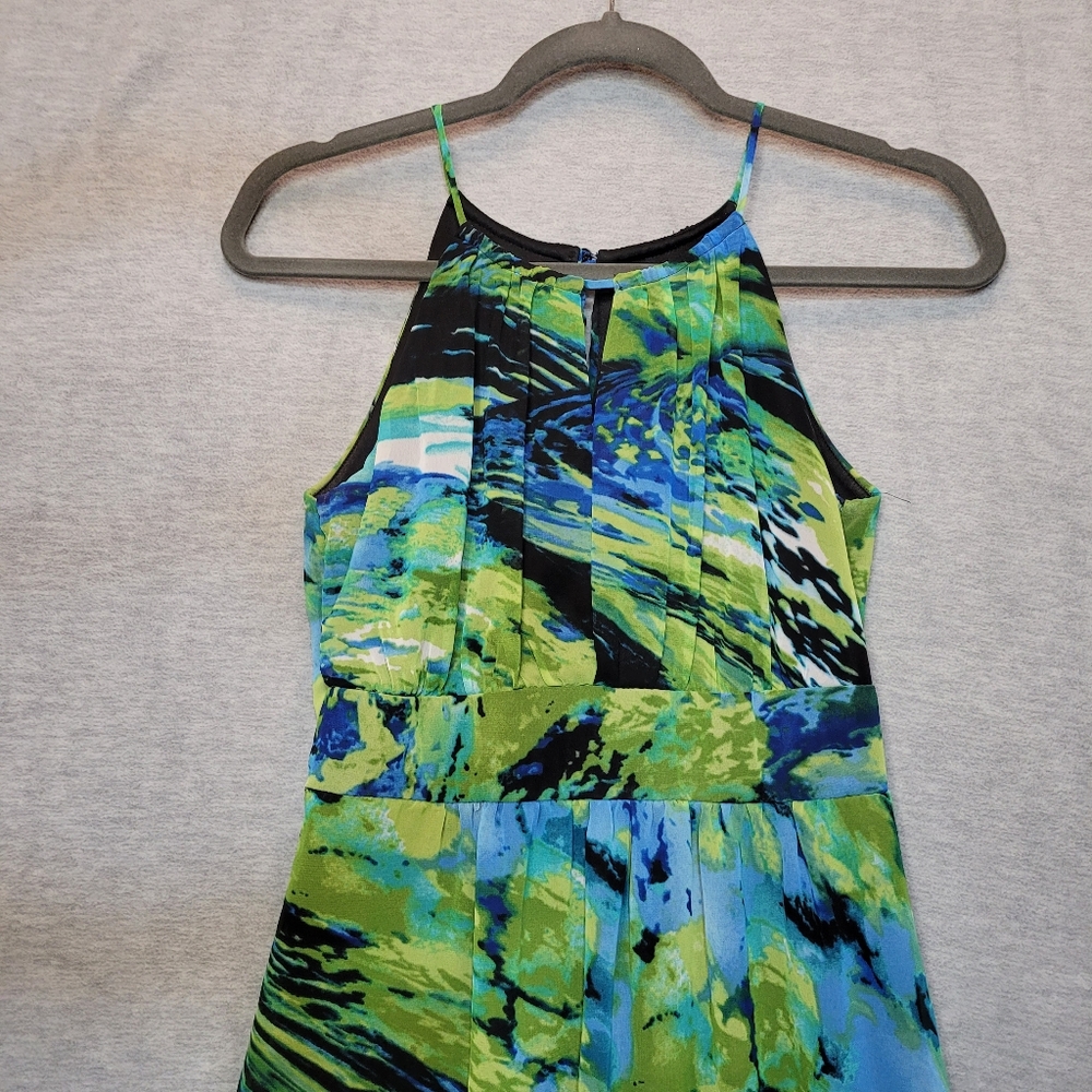 Cynthia Rowley Dress Womens 6 Maxi Long Halter Lined Flowy Tropical Green Blue